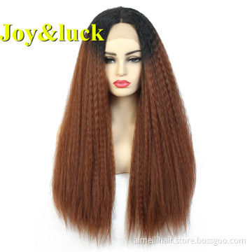 Lacefront Wholesale Wigs for Women Long Natural Straight Black Ombre Orange Ladies YaKi Lace Front Wigs Curly Synthetic Hair Wig